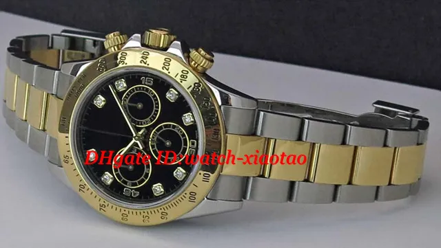 Luksusowe zegarki Najwyższej Jakości Yellow Gold Steel Black Diamond 116523 Watch Chest 40mm Automatyczne Mechaniczne Marka Marka męska Zegarek