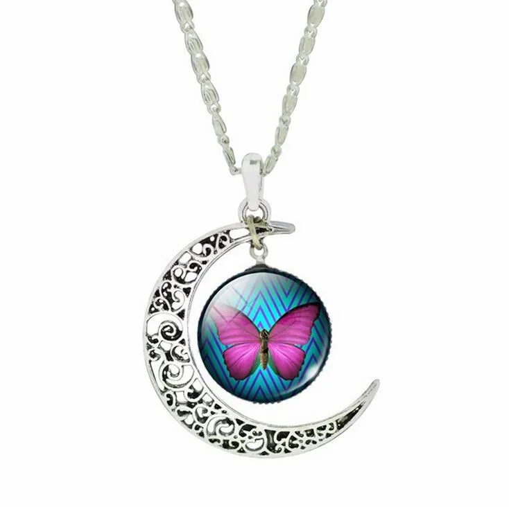 Buono A ++ Breaking the Moon Time Collana con pietre preziose Collana con catena maglione Ciondolo in vetro farfalla WFN177 con catena ordine della miscela 20 pezzi molto