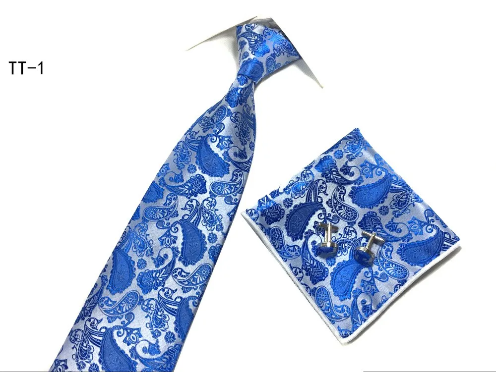 Fashion Tie Set Nathtie Handokerchief Cufflinks Pocket Square Polyester Ties 8cm Wide262U