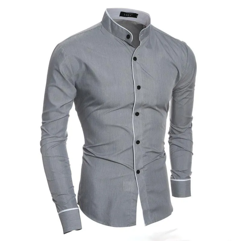 Nouvelle mode automne hommes col montant à manches longues chemise Slim Fit luxe décontracté élégant robe chemises livraison gratuite