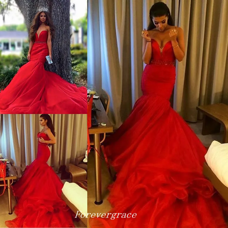 Gran oferta, Vestido De novia De sirena, escote corazón rojo, sin espalda, volantes, largo, para mujer, Vestido De novia De talla grande, hecho a medida, Vestido De novia Longo