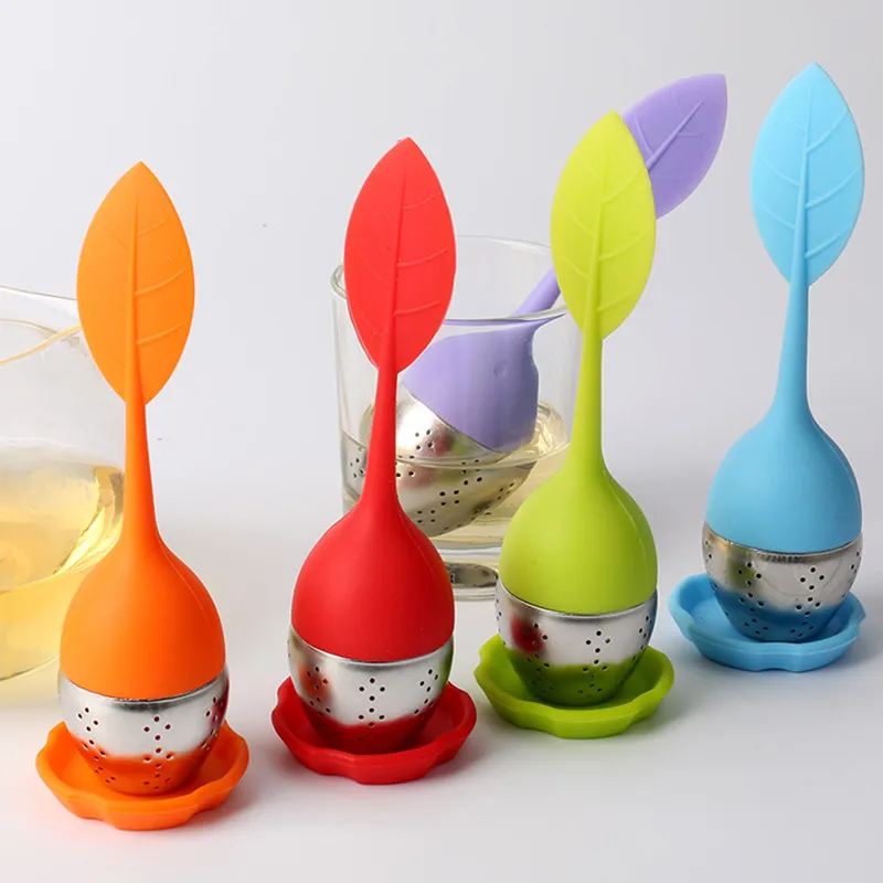 Чай Infuser из нержавеющей стали Сита Creative Design Leaf Форма фильтр Силиконового Infuser с Food Grade сделать пакетик чая фильтр с лотками