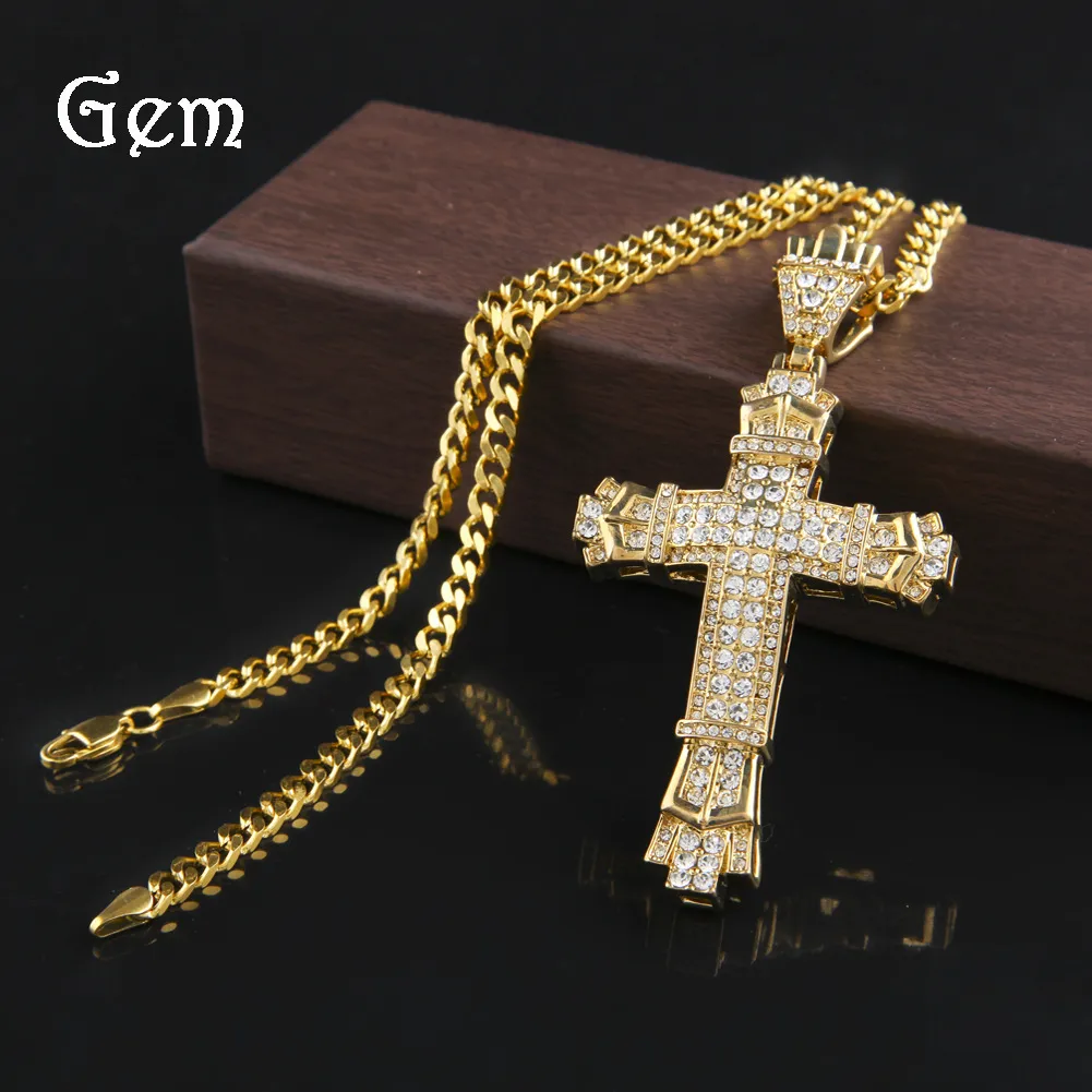 Colar de Pingente de Cruz de Diamante de ouro Para Homens Hip Hop Ornamentos Jóias Pingente Colares Acessórios de Moda Por Atacado