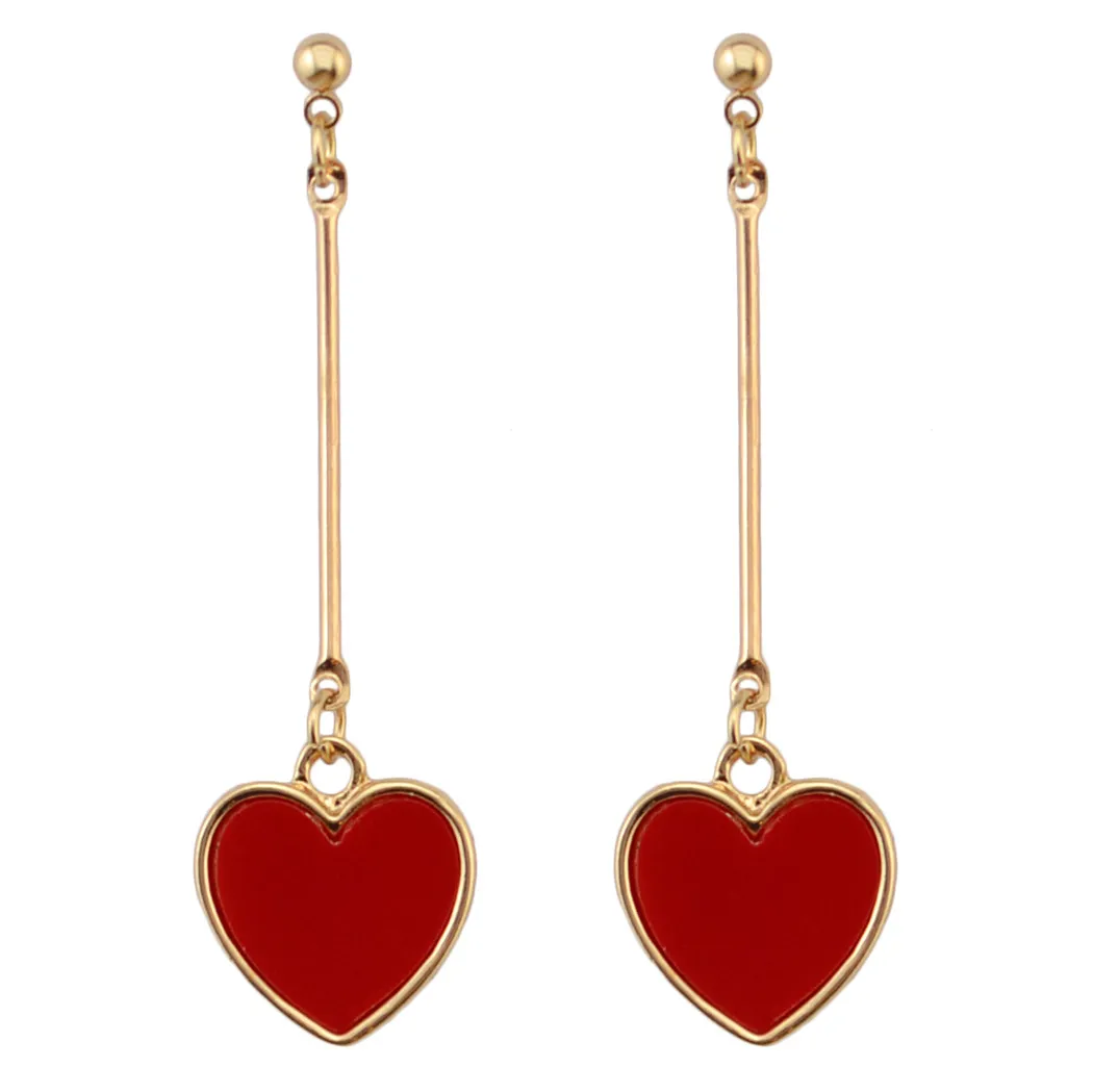 idealway 2 stil Korea stil guldpläterad röd akryl hjärta Stud Dingla örhängen kvinnor flickor smycken