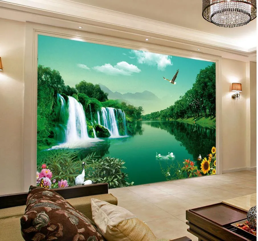 Populaire groene en desolate mode landschap landschap muurschildering 3d behang 3d behang voor tv achtergrond