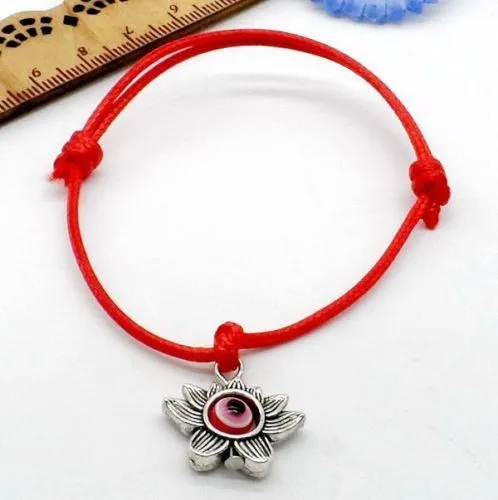 Gratis Lotus Flower String Evil Eye Lucky Red Wax Cord Justerbar Armband Ny