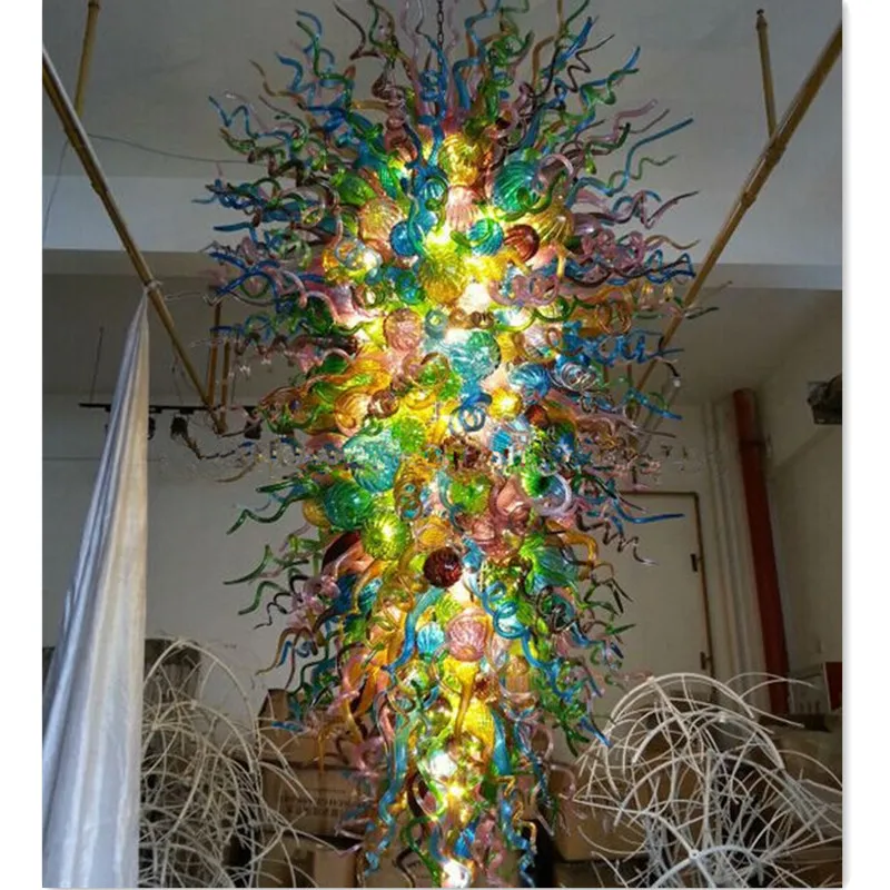 Duża zielona odmiana 100% ręcznie dmuchane szkło borokrzemianowe Murano Art sufitowa lampa wisząca żyrandol montaż lampy kryształowe światło