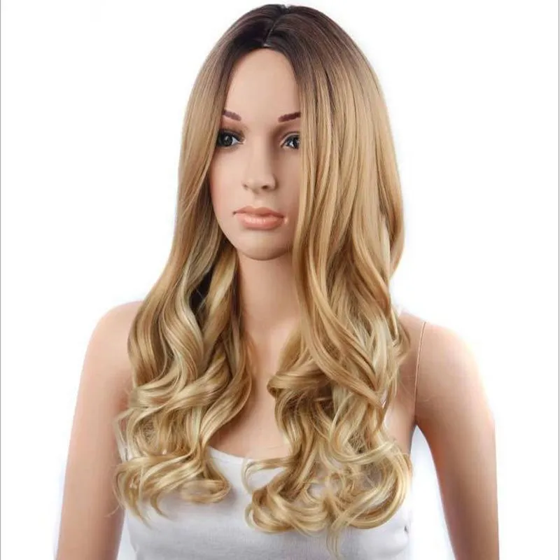 Ombre Hair Pruiken Krullend Lange Pruik Ombre Drie Kleur 26 inch Middende Bestel Hittebestendige Synthetische Haar Pruiken