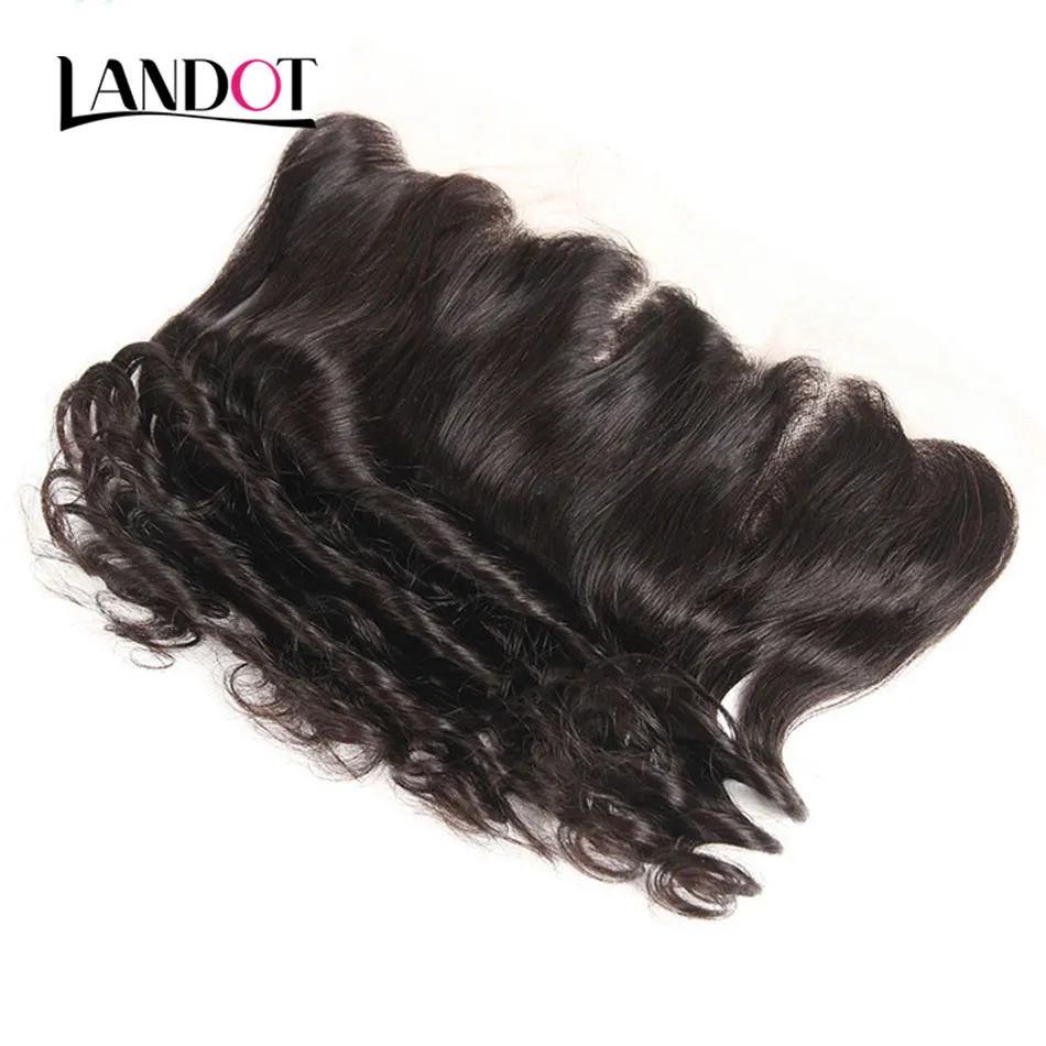 Lace Frontal Encerramento Com 3 Pacotes Brasileira Onda Solta Encaracolado Virgem Cabelo 8A Peruano Indiano Malaio Remy Ondulado Remy Cabelo Humano Tece