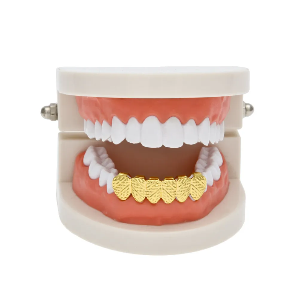 Novo ouro real banhado a prata HIP HOP forma de treliça Teeth Grillz Top Bootom Groll conjunto com silicone moda festa jóias