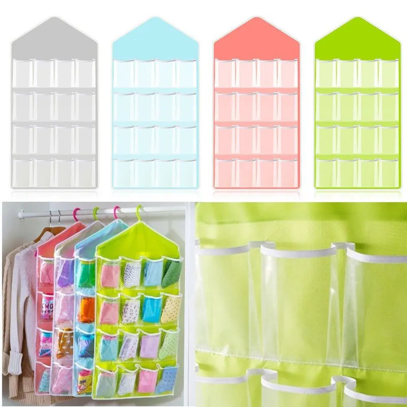 Wholesale- 16 Pockets Clear Over Door Hanging Bag Shoe Rack Hanger Storage Tidy Organizer Fashion Home Free Shipping