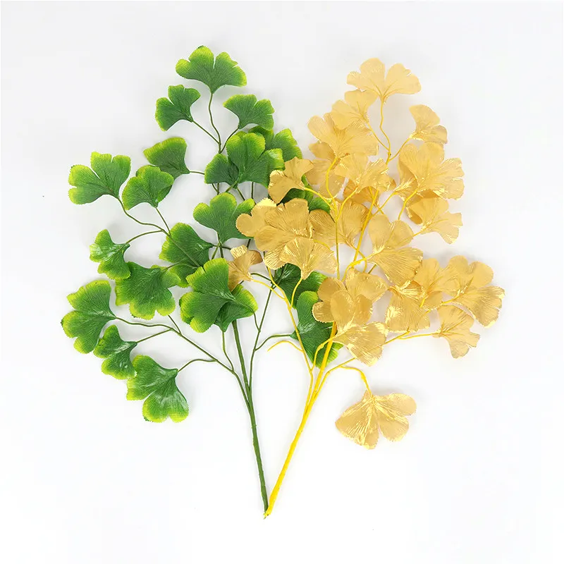 24 pièces Ginkgo blanc feuille d'arbre artificielle feuilles de soie branche pour mariage scène fond maison bureau hôtel décoration