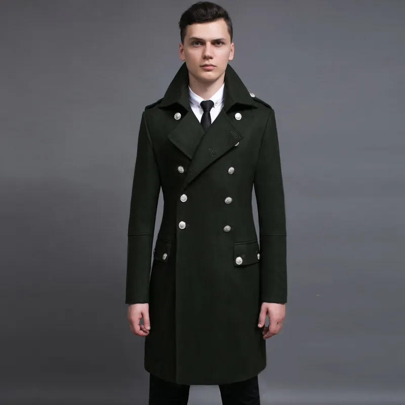 Hurtownie - Design Męskie Płaszcze i Kurtki S-6XL Oversized Tall and Big Men Green Woolen Coat Niemcy Army Groźny Pear Darmowa Wysyłka