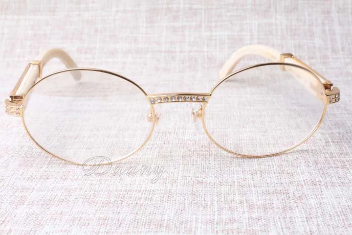 2019 New Diamond Round Solglasögon Cattle Horn Eyeglasses 7550178-A Horns Män och kvinnor Solglasögon Glasess Eyewear Storlek 55-22-135M234V