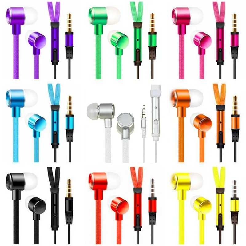 Shoelace Style Earphones 3.5mm In Ear Earbuds Stereo Super Bass Metal Headset Handfree With Mic