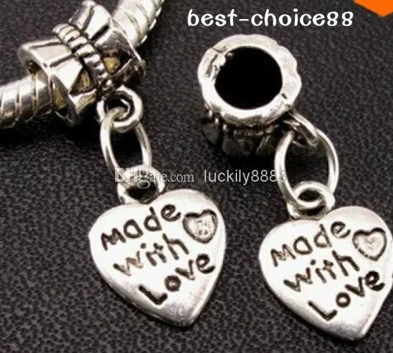 Commercio all'ingrosso - microfono in magazzino 100 pz / lotto realizzato con amore cuore perline charms ciondolo con pendente