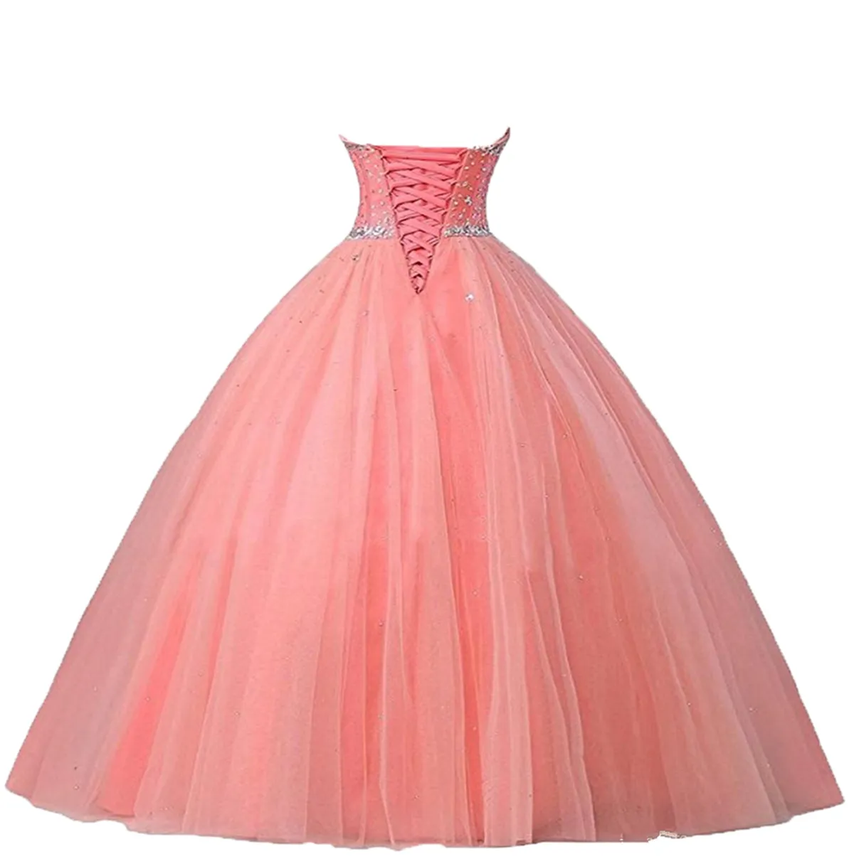 2021 Sexy Pink Coral Ball Gown Quinceanera Dresses with Beaded Sweet 16 Dress Lace Up Floor Length Detachable Vestido De Festa QC112
