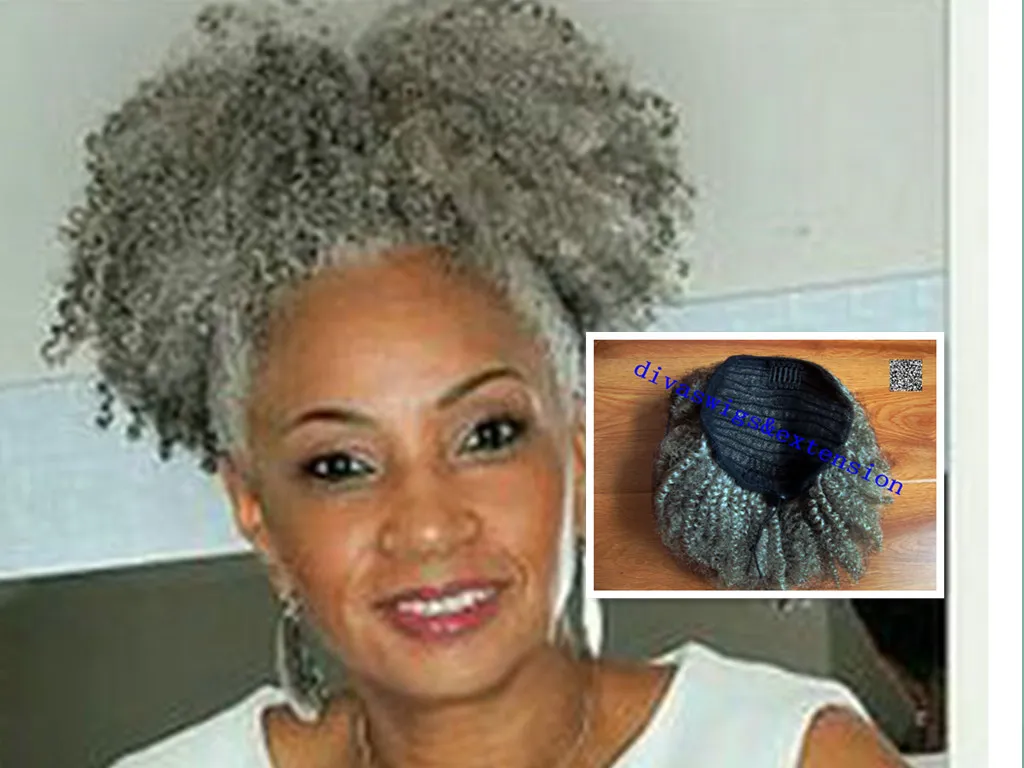 AFRO Kinky Curely Weave Ponytail Прически Clips Ins Insits Серые Парикмахерские Удлинистые Удлины Drawstring Художник Короткие Высокие Пони Волосы 120г 100 г 80г