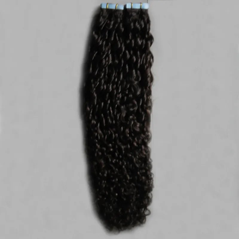 Nastro riccio crespo marrone scuro nelle estensioni dei capelli umani 100g 40 pz / lotto estensioni dei capelli del nastro di trama della pelle dei capelli umani non Remy