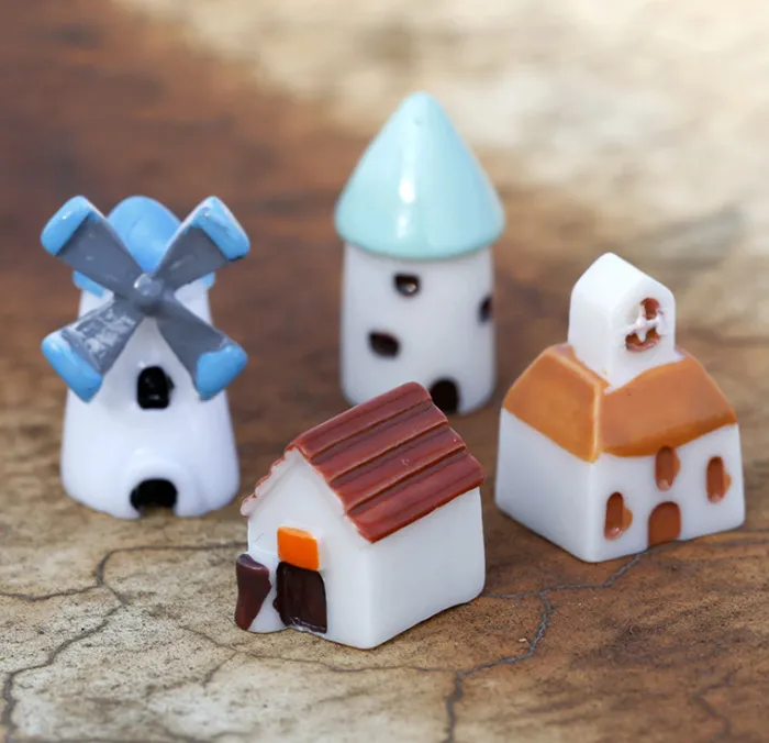 free shiping 4options tiny houses fairy garden miniature decor DIY home desk artificial resin cottage decorative accessory