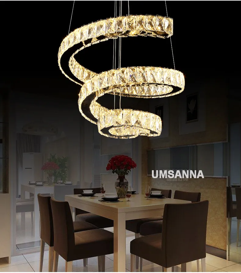 Lâmpadas LED Pingente de Cristal Moderna Regulável Espiral Luzes Pingente Luminária 3 Cores Dimming Lâmpada Pendurada Cafés Hotel Villa Casa Iluminação Interior