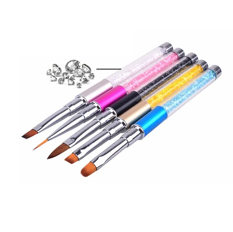 Nail Art Brush Pen Rhinestone Diamond Metal Acrylic Handle Carving Powder Gel Liquid Salon Liner Nail Brush With Cap ZA2094