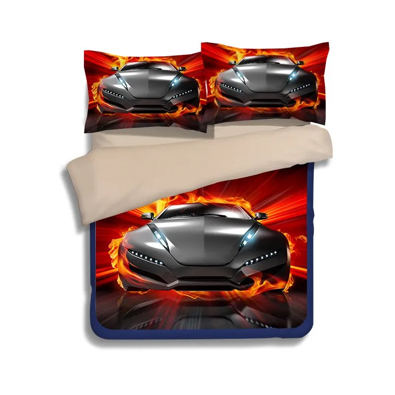 Cool 3D Red Sports Car Bedding Set Boy Children Women Flat Bed Sheet