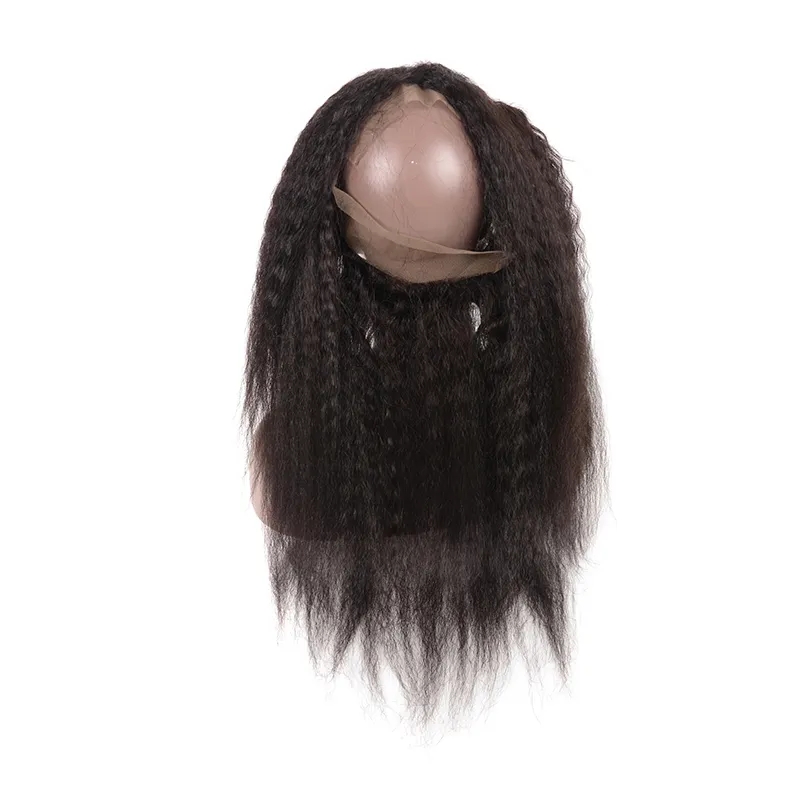 Cheveux vierges péruviens 360 dentelle frontale avec 2 faisceaux crépus droits 100 pré-épilés 360 dentelle frontale avec extensions de cheveux Kinky S1776866