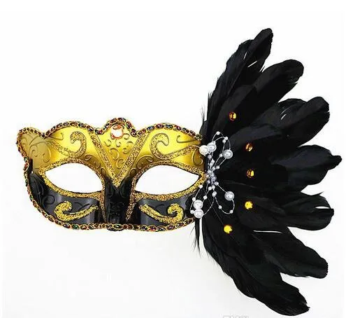 Masquerade Mask Julfärgad fjädermask Halloween Födelsedagsfest Kvinnors Fashion Mask Stage Föreställningar Tillbehör 10st Gratis Frakt