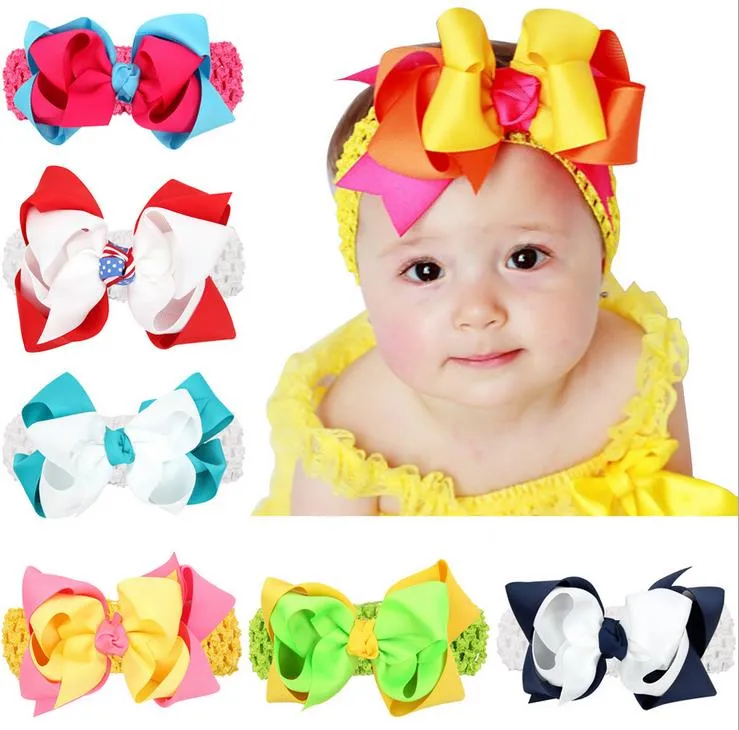 Europa Moda Infantil Bebés Meninas Headband crianças coloridas bowknot escavar Elastic Hairband Headwear Cabelo Crianças Acessório 14 cores A49