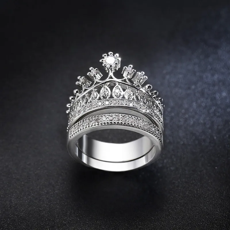 SZ610 Crown Diamiamique Clear Cz White Gold rempli de fiançailles de mariage Ring Set5962736
