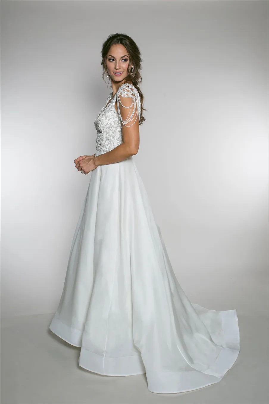 beige suit with red dress Floral Lace A‑Line Wedding Dress With Beaded Bodice main image 0