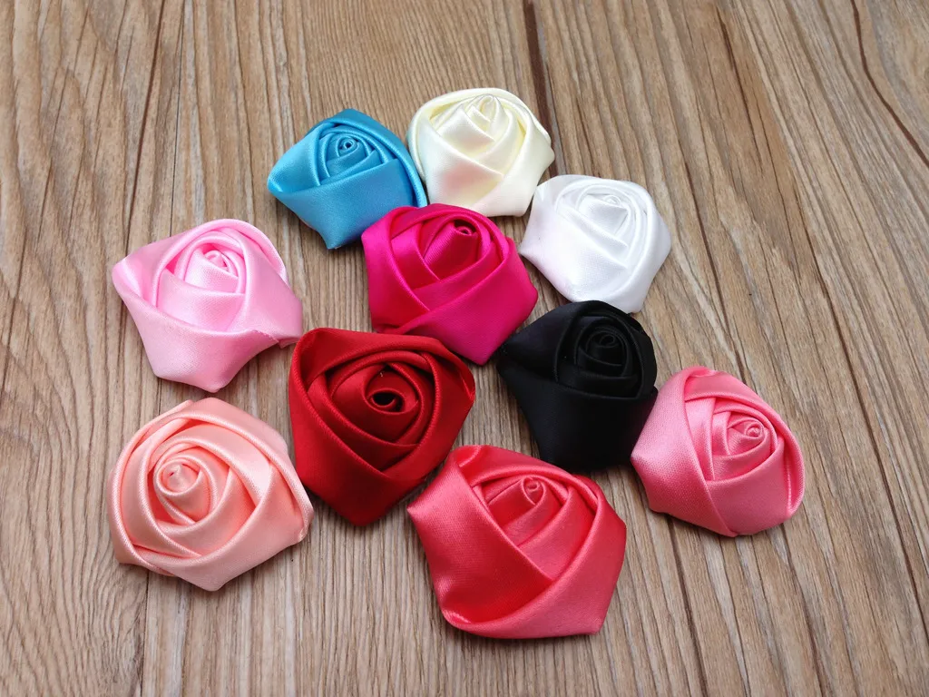 Mini Satin Ribbon Rose Flower Hair Accessories For Girls Kids Children Handmade Rolled Fabric Flowers For Hair Clip Or Headband