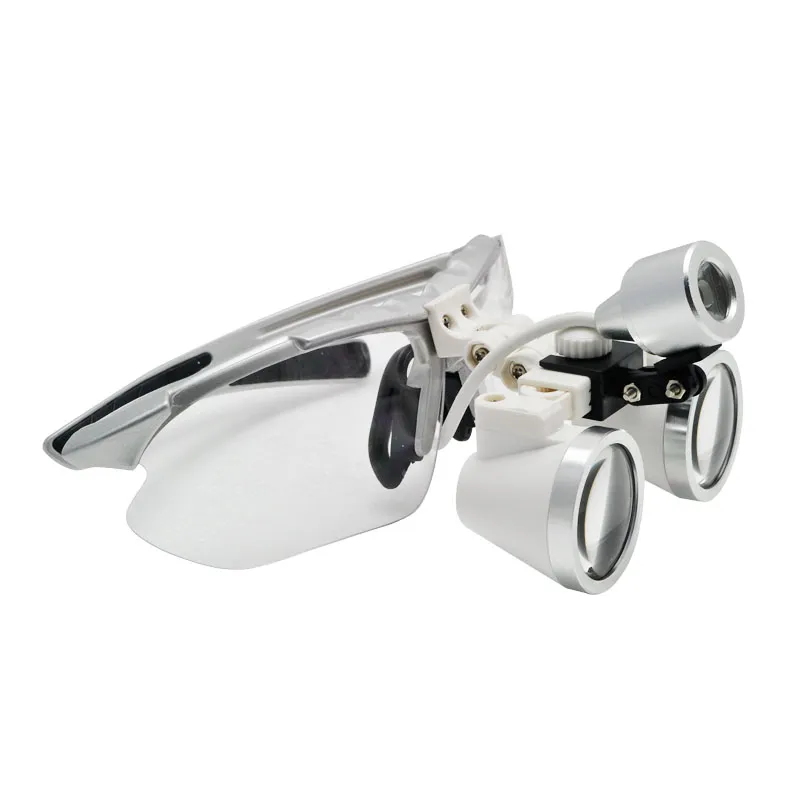 Zooma in Supportutrustning Biologic Observera Toll Silver Dental Glasses 3.5x 420mm + LED Head Light Lamp Headlight Aid Loupes