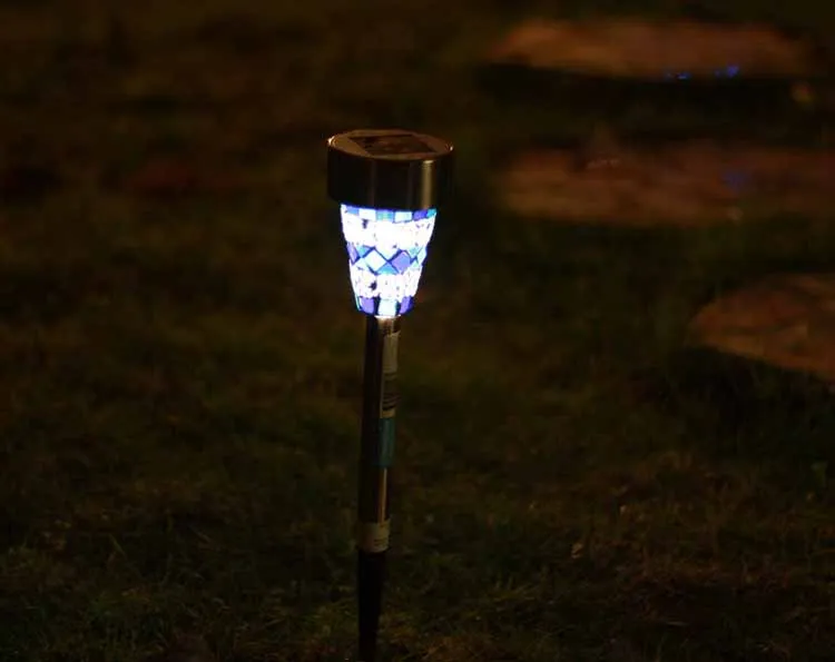 6 sztuk Słoneczna moc LED Light Light Mosaic Glass Garden 6 SZTUK Lampa Ze Stali Nierdzewnej Energia słoneczna do ogrodu Ścieżka na świeżym powietrzu Oświetlenie