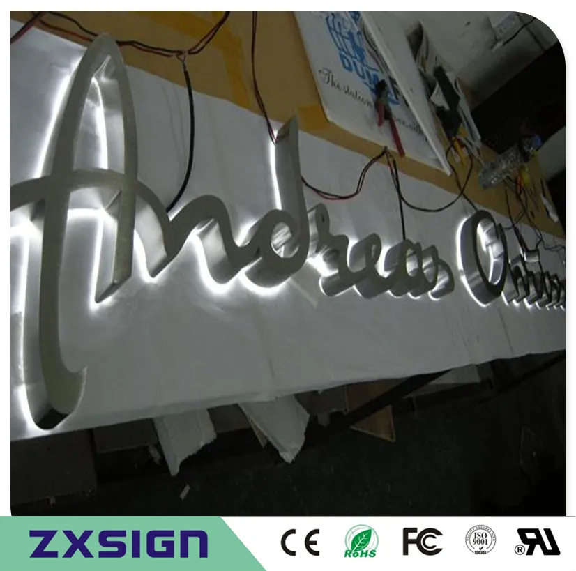 Factory Outlet Outdoor 304# brushed mirror polished stainless steel back lit LED letter signs244p