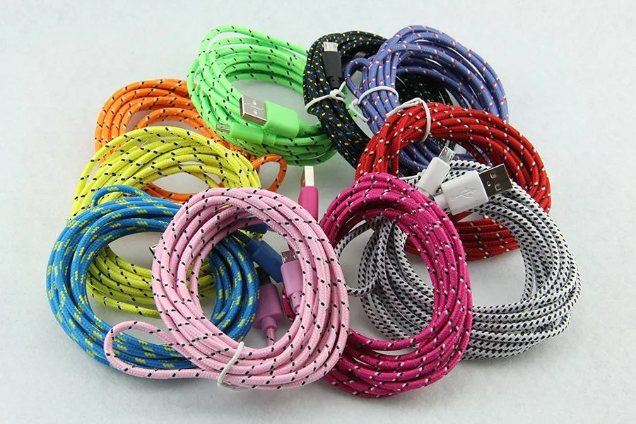 Wholesale 1M 2M 3M USB Round Fabric Braided Charger Cable Colorful USB Data Cable For iphone 4 4s 4G ipod touch 100pcs/lot