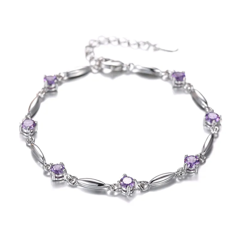 Gros-ER Pur 925 Argent Braslet Violet Pierre CZ Tennis Bracelet Améthyste Braclet pour Femmes Pulcera Feminina SB026