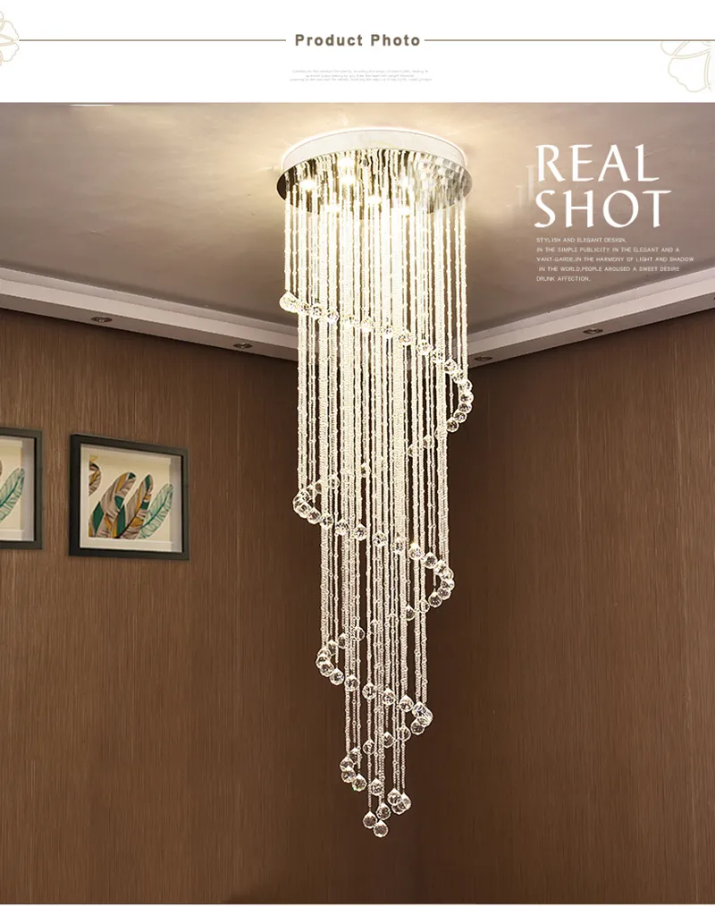 Modern Spiral Crystal Chandeliers Lighting Raindrop Stairs Chandelier Lamps GU10 Pendant Light Fixtures for Dining Room Indoor Home Deco