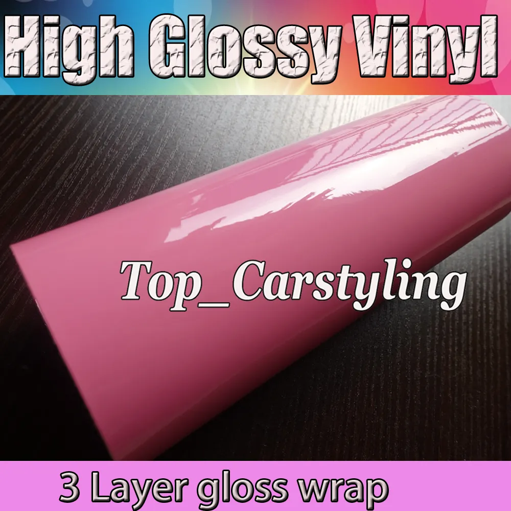 3 Layer High Gloss Pink Vinyl Wrap Vehicle Wrapping With Bubble Free For Car Covering Air Free Size:1.52x20m/roll