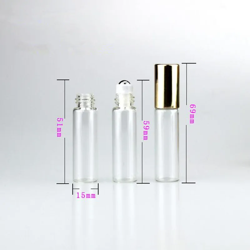 3ml 5ml 10ml Clear Glass Roll On bottle Essential Oils Bottle + Eye Masssge Stainless Steel Roller Ball F20171293