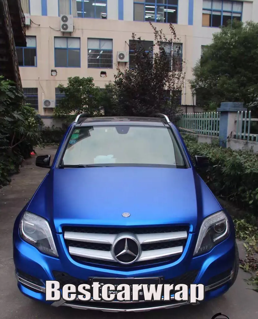 Dark Blue Satin Chrome Vinyl Car Wrap Film med luftbubbla gratis för lyxfordonsgrafik som täcker foliestorlek 1.52x20M/Roll