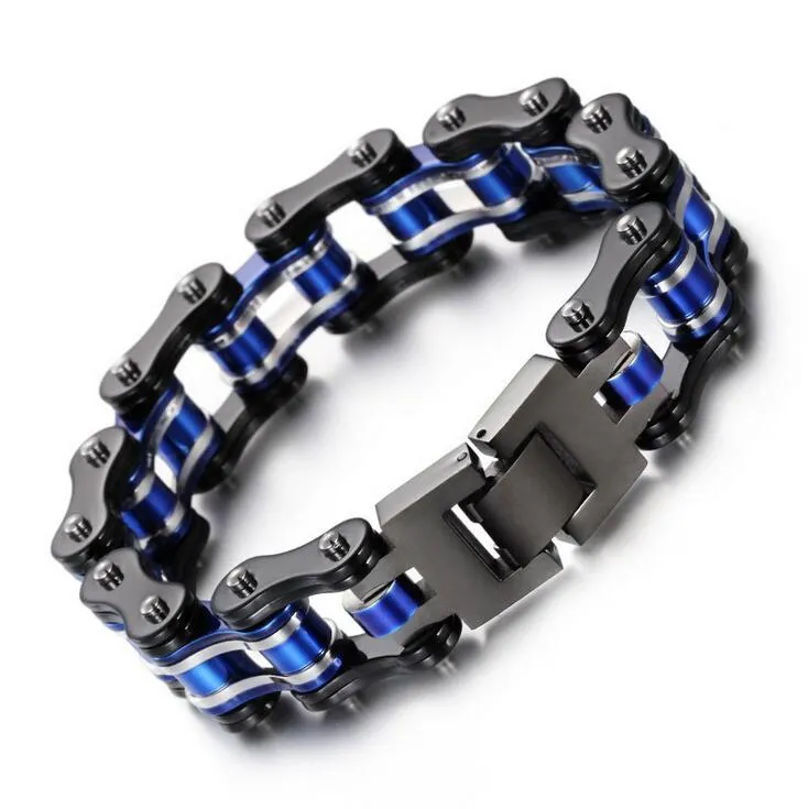 Punk moda motocicleta motocicleta corrente bracelete preto azul prata ouro laranja titanium aço inoxidável homens mulheres bicicleta bicicleta pulseira pulseira jóias