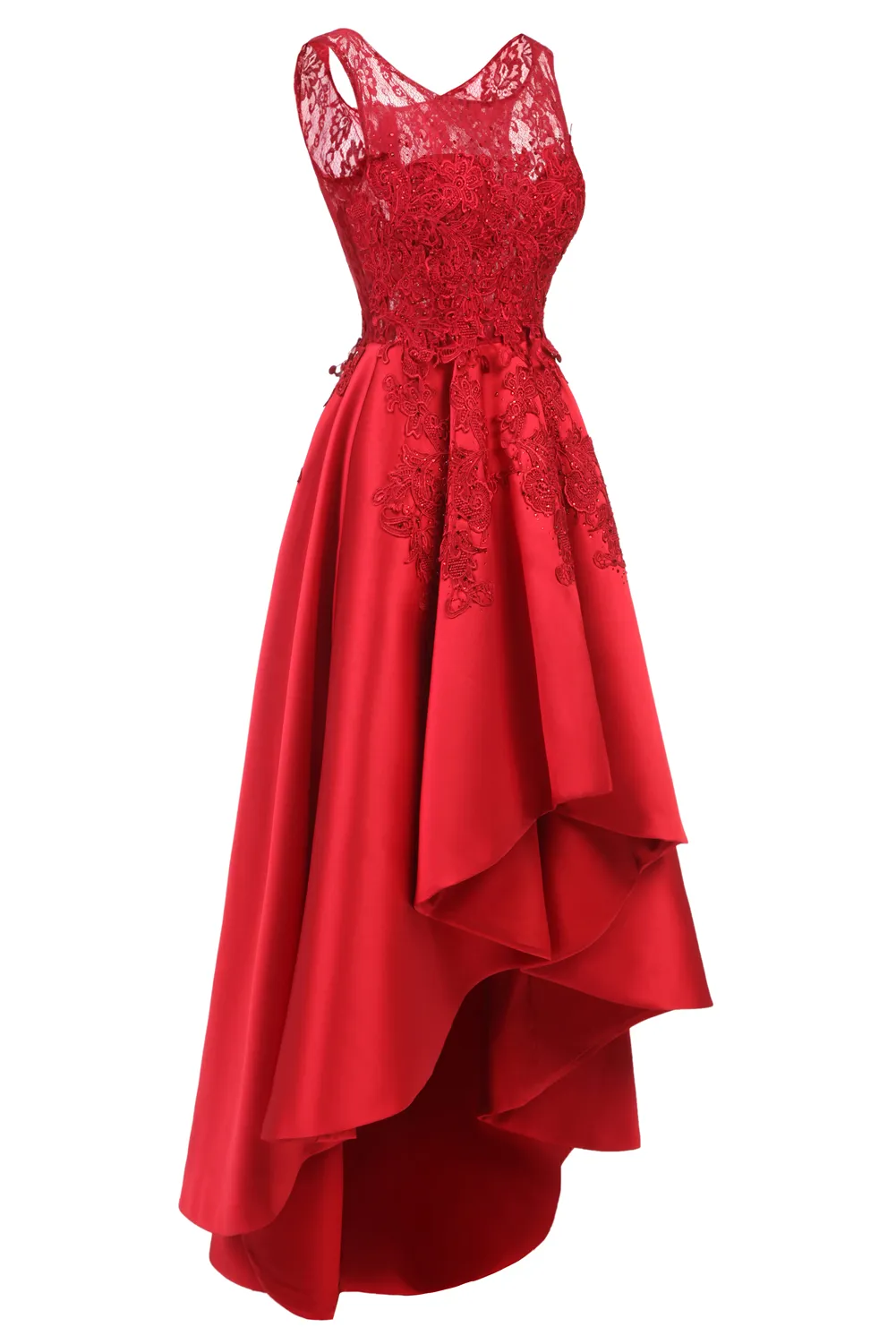 High Low Prom Dresses 2017 Red Lace Formal Cocktail Party Dess Cheap Real Po Short Front Long Back Evening Gowns5159593