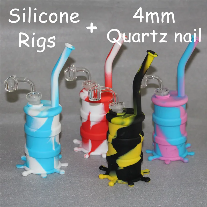 Renkli Nargile Silikon Cam Downstem Ile Silikon Bongs Silikon Su Boruları Dab Rig 14mm Ortak Tüm Temizle 4mm Kalınlığı 14mm Erkek Kuvars Banger Çivi