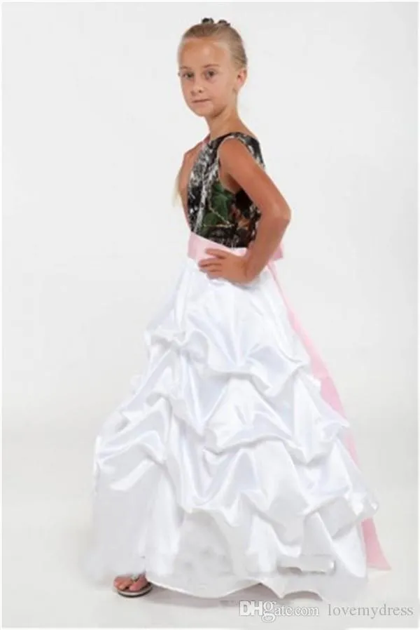 子供のためのドレス小さな女の子の結婚式のガウンの花の女の子のドレス迷彩拾い上げの床の長さAラインジュエルネックノースリースは安い価格をカスタマイズします