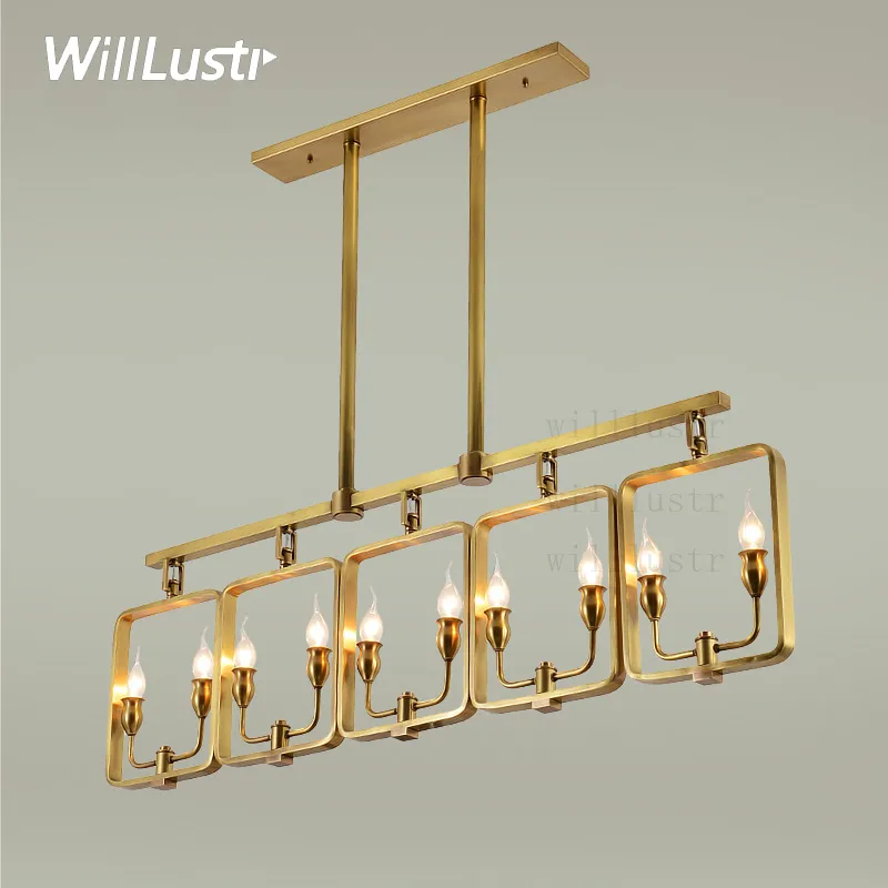 Willlustr lampada a sospensione in rame lampada a sospensione in ottone candela Lampadario moderno illuminazione a sospensione americano elegante country nordico