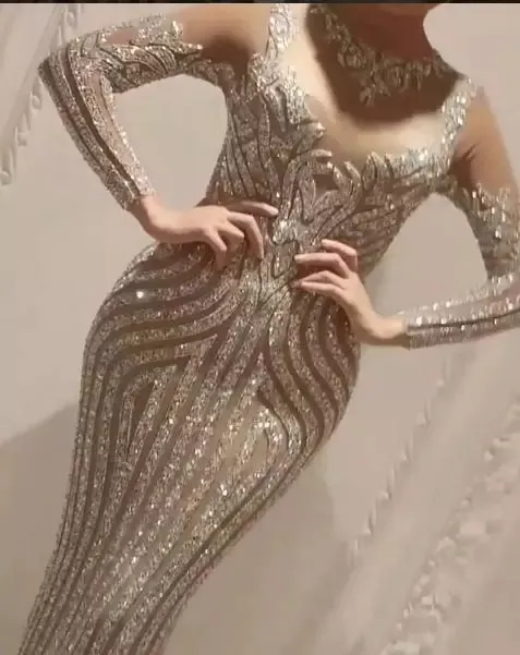 Yousef Aljasmi Charbel Zoe Long Sleeve Dresses Evening Wear Luxury Crystals Gold Evening Gown Zuhair Murad 유명 인사 Prom Gowns5230432