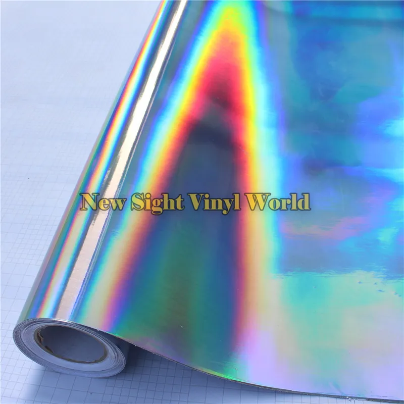 Högkvalitativ 3 -lager Rainbow Chrome Silver Holographic Vinyl Wrap Decal Bubble For Car Wrapping Film2682