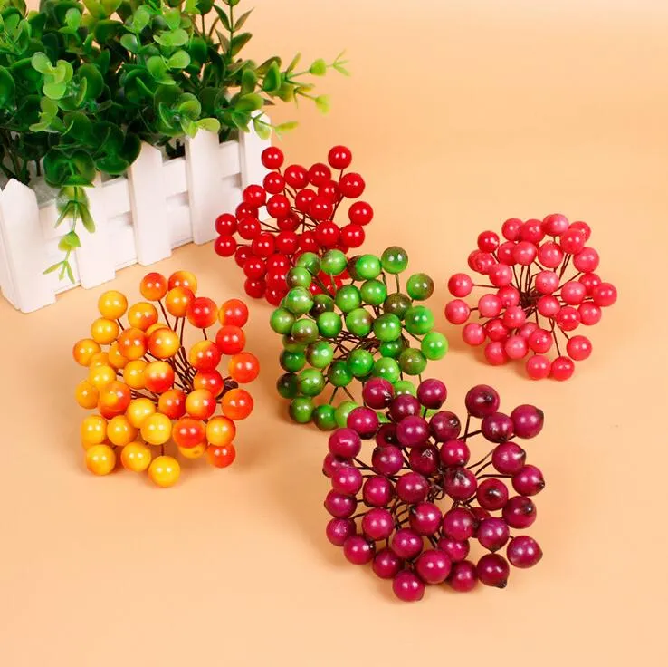 10mm Sztuczne Głowy Kwiat Stamens Berry Cherry Dla Urodziny Wedding Party Favor Cards Cakes Floral Decoration DIY Craft